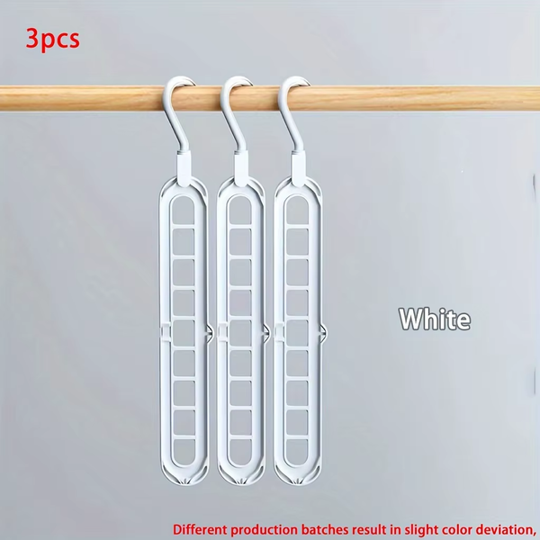 3Pcs, Plastic 9-Hole Foldable Hangers, Heavy Duty Space Saving Clothes Organizer Hangers, for Room, Closet, Wardrobe, Home & Dor